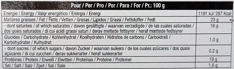 Foto da tabela nutricional