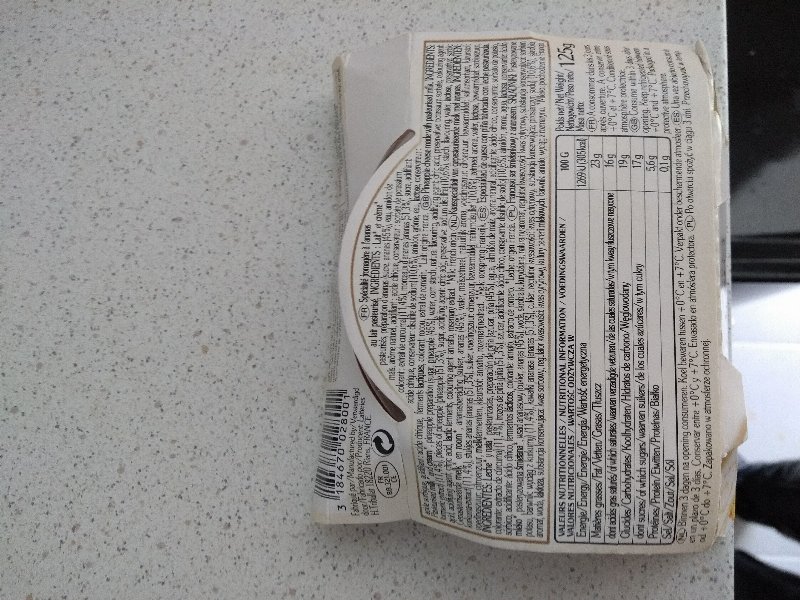 Foto da lista de ingredientes