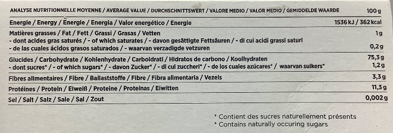 Foto da tabela nutricional