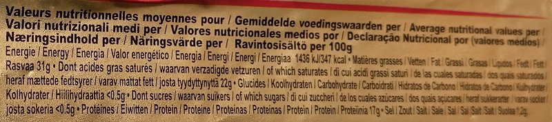 Foto da tabela nutricional