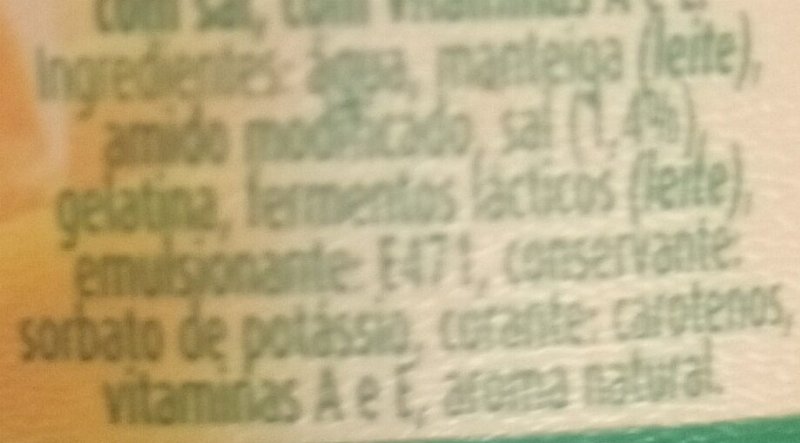 Foto da lista de ingredientes