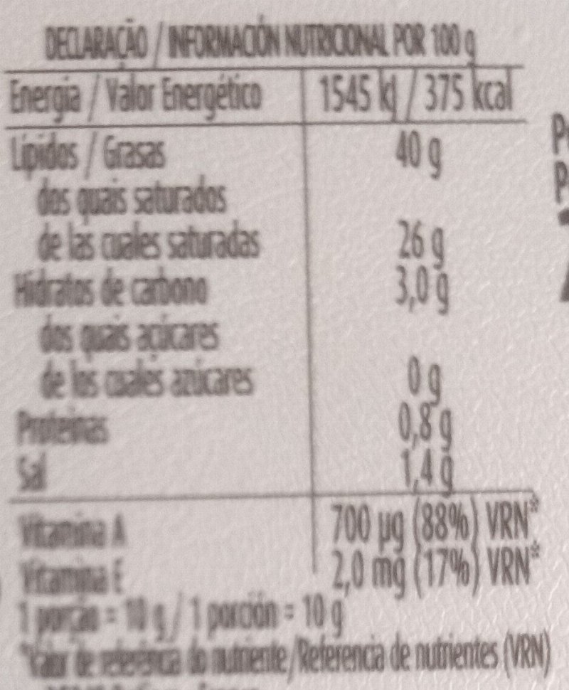 Foto da tabela nutricional