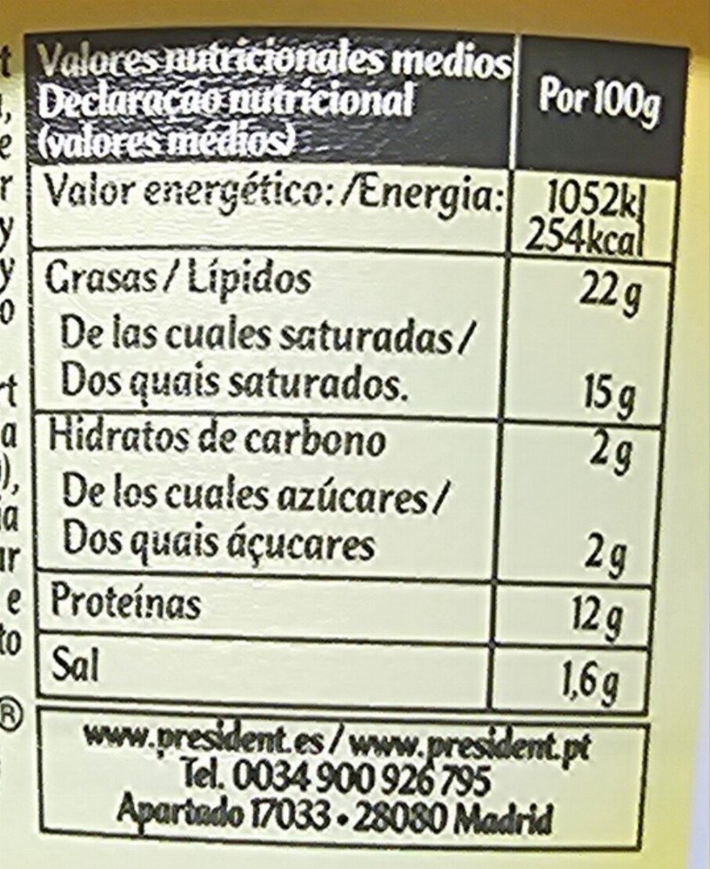 Foto da tabela nutricional