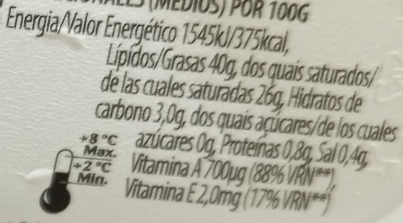 Foto da tabela nutricional