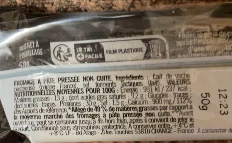 Foto da tabela nutricional