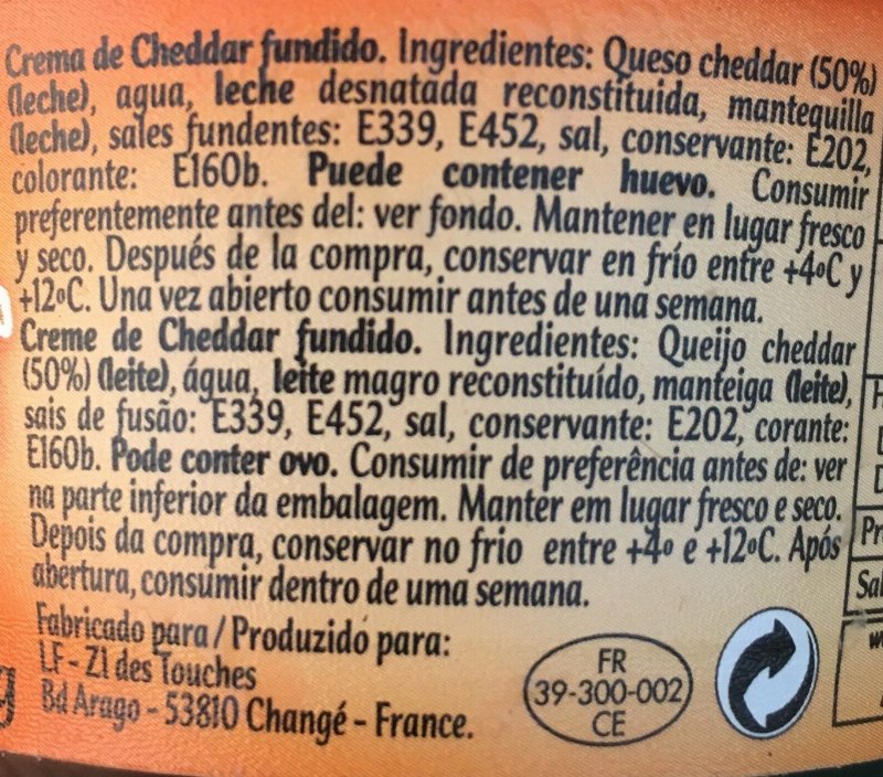 Foto da lista de ingredientes
