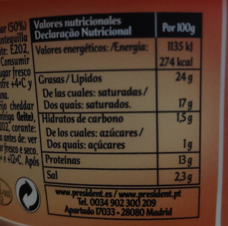 Foto da tabela nutricional