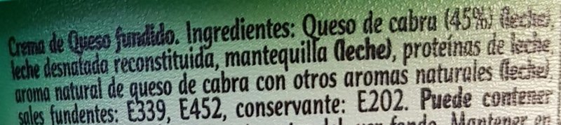 Foto da lista de ingredientes