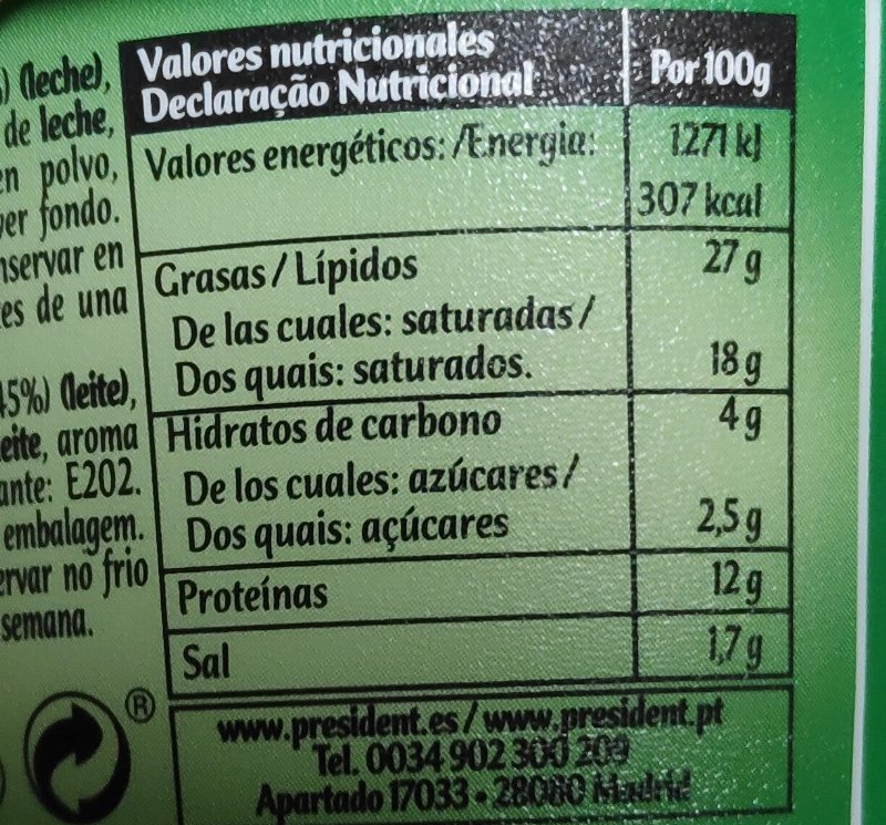 Foto da tabela nutricional