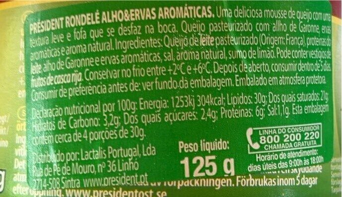 Foto da tabela nutricional
