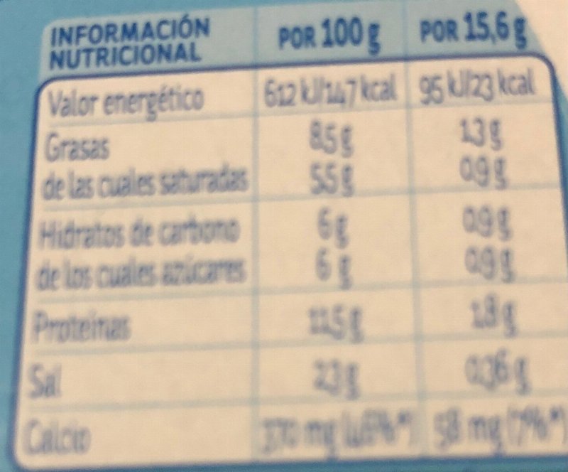 Foto da tabela nutricional