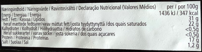 Foto da tabela nutricional