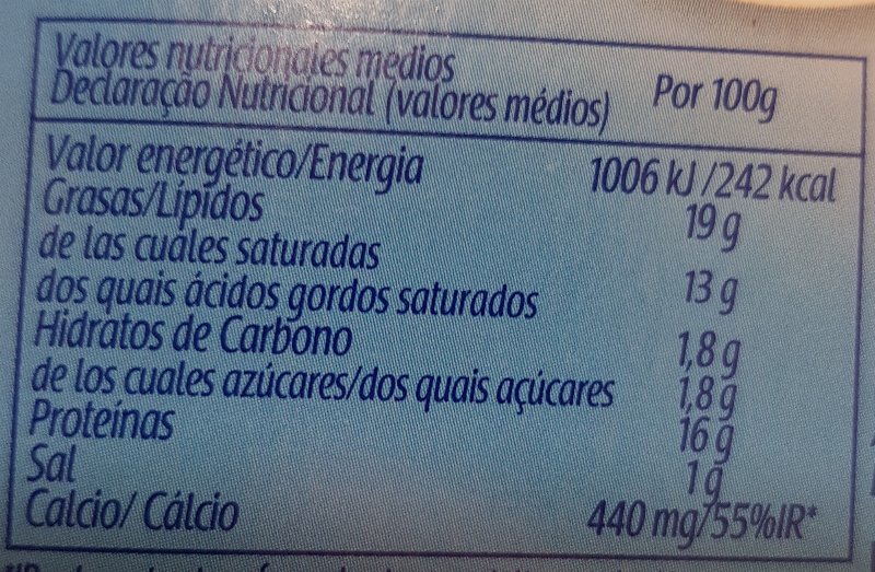 Foto da tabela nutricional