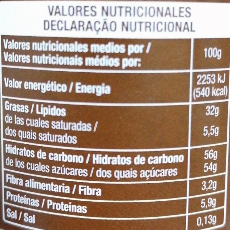 Foto da tabela nutricional
