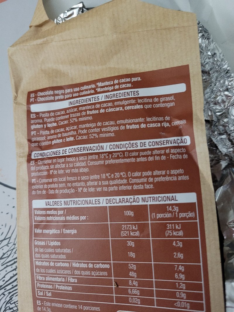 Foto da lista de ingredientes