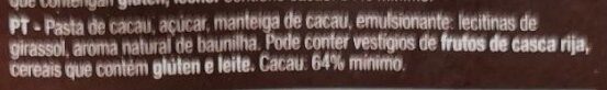 Foto da lista de ingredientes