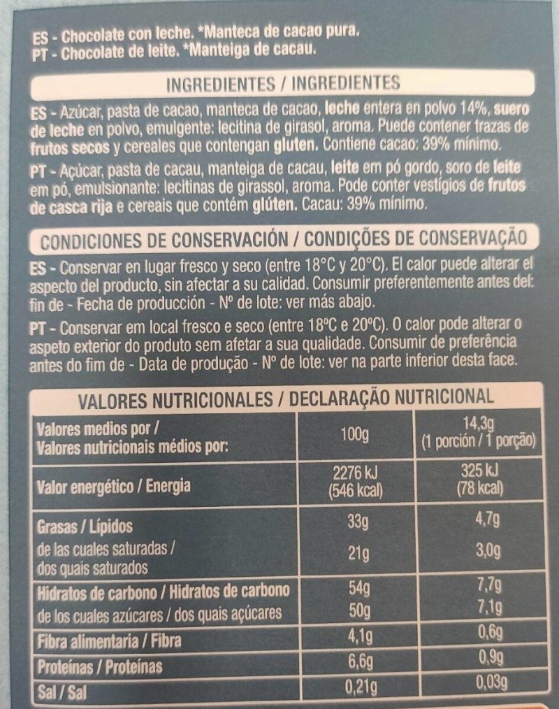 Foto da tabela nutricional