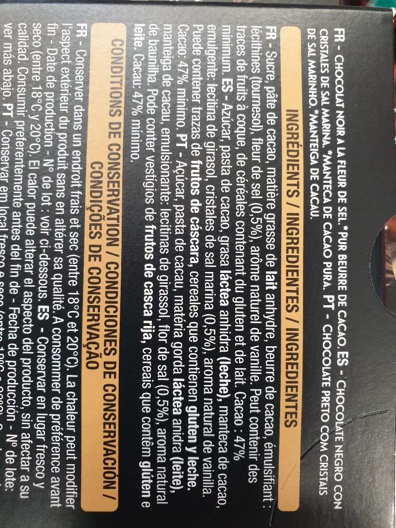 Foto da lista de ingredientes