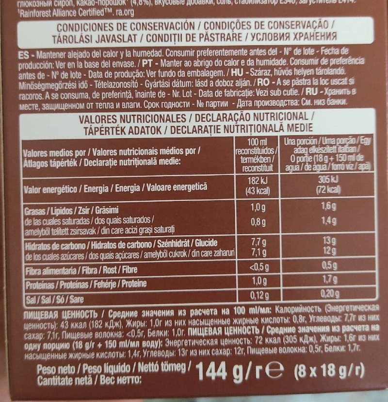 Foto da tabela nutricional