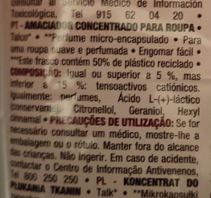 Foto da lista de ingredientes