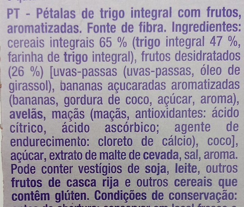 Foto da lista de ingredientes