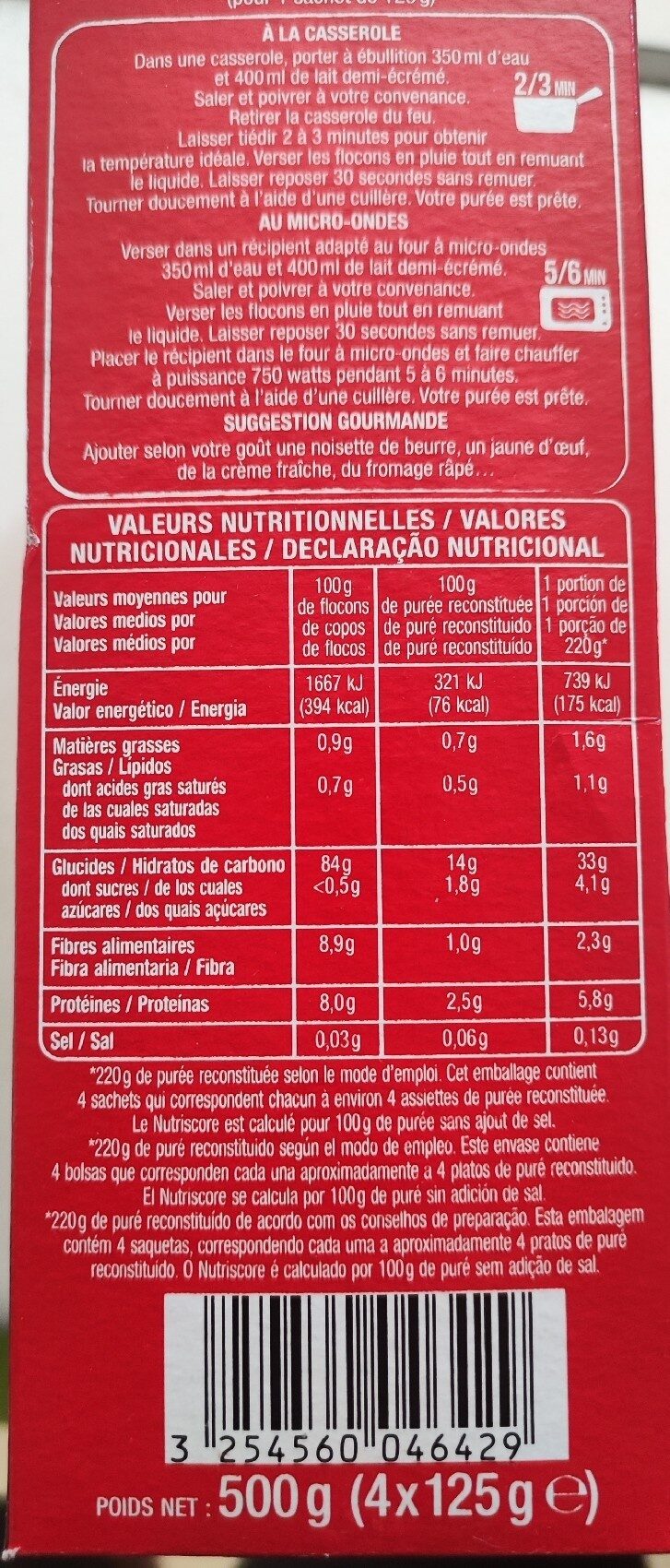 Foto da tabela nutricional
