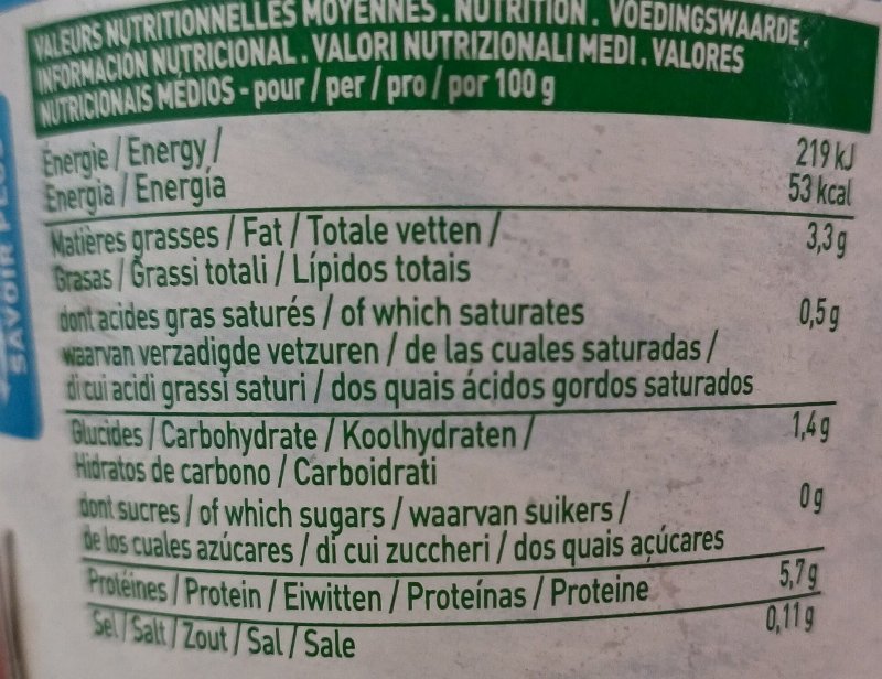 Foto da tabela nutricional