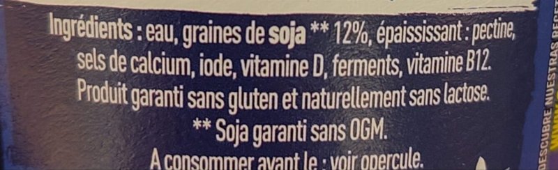 Foto da lista de ingredientes