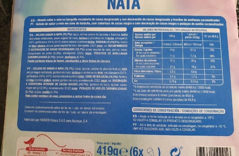 Foto da tabela nutricional