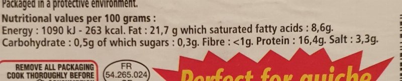 Foto da tabela nutricional