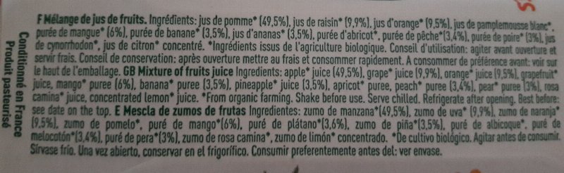 Foto da lista de ingredientes