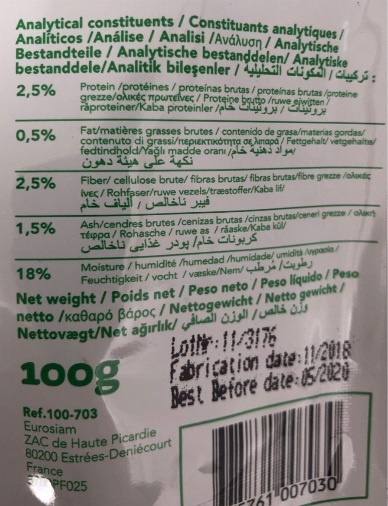 Foto da tabela nutricional