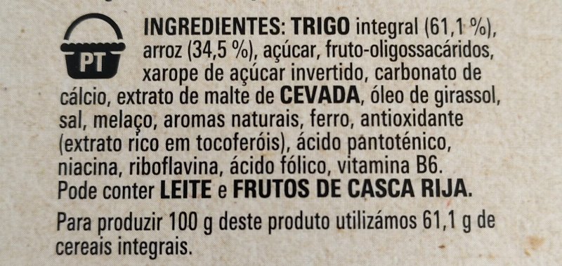 Foto da lista de ingredientes