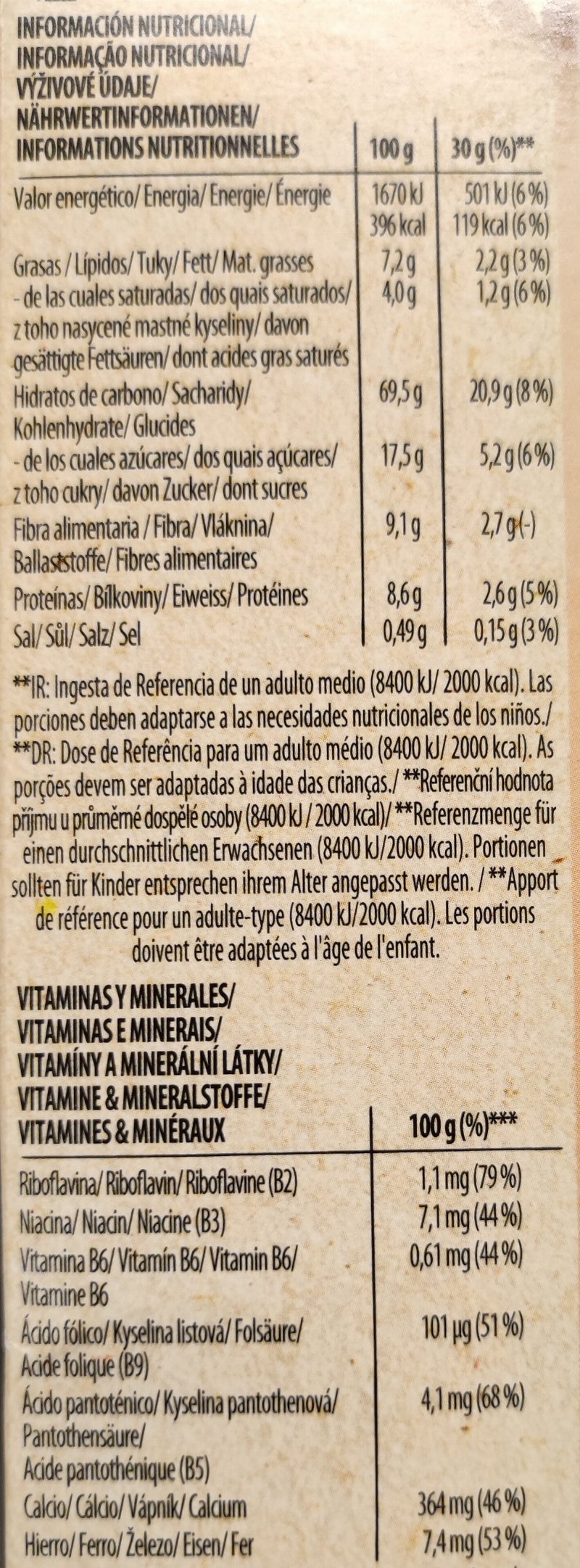 Foto da tabela nutricional