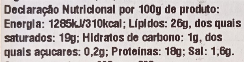 Foto da tabela nutricional