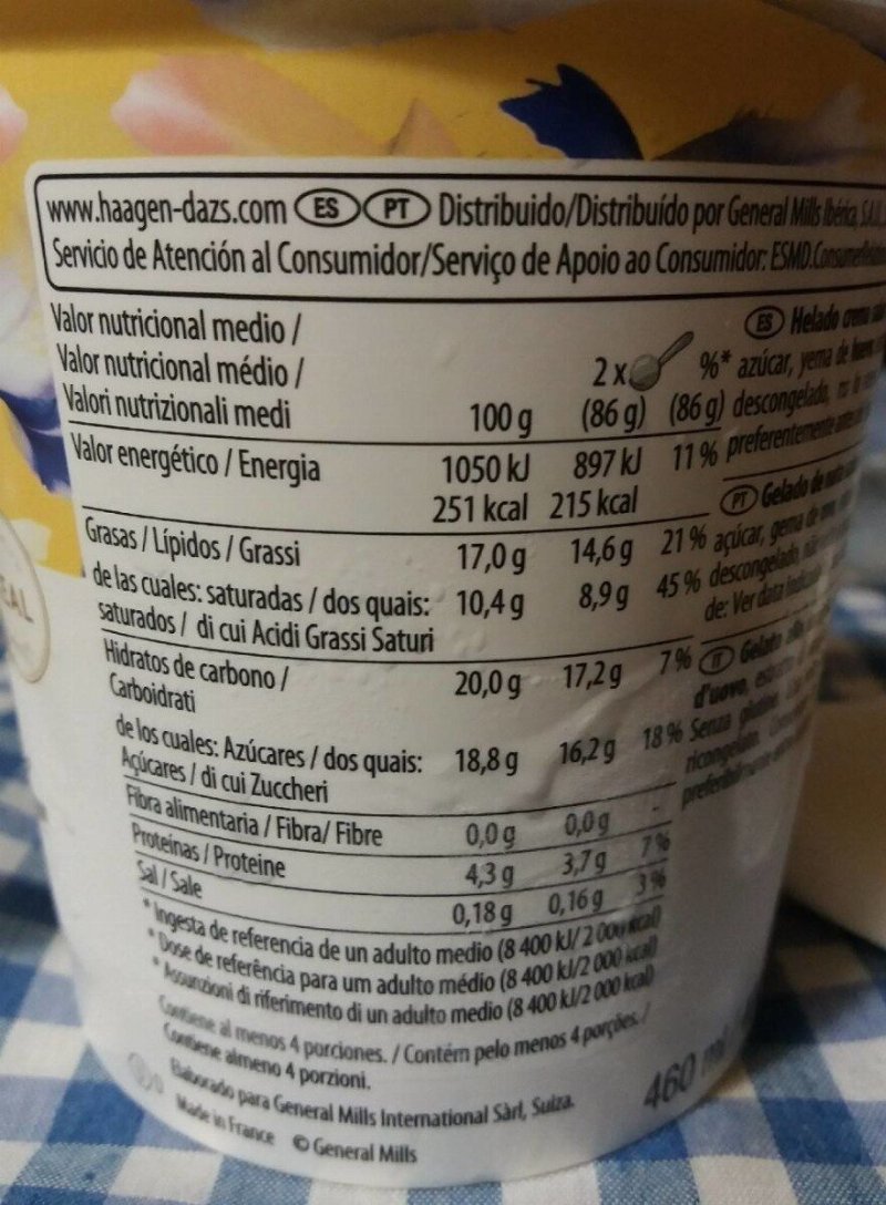 Foto da tabela nutricional