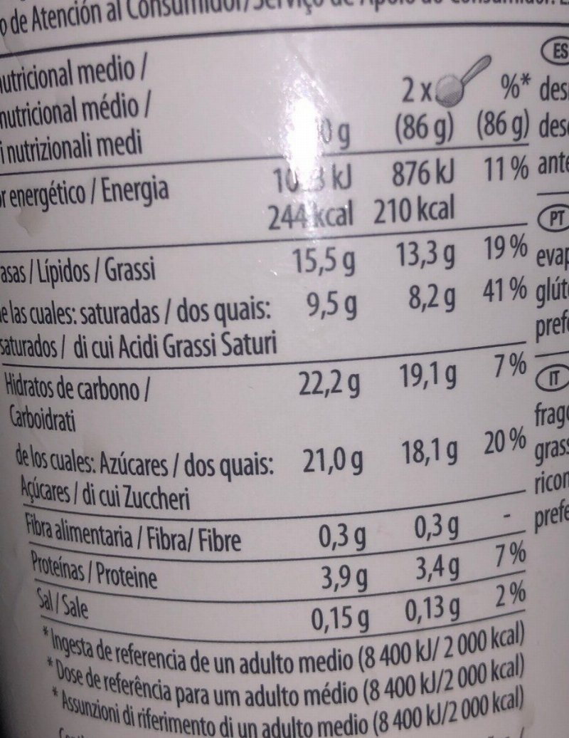 Foto da tabela nutricional