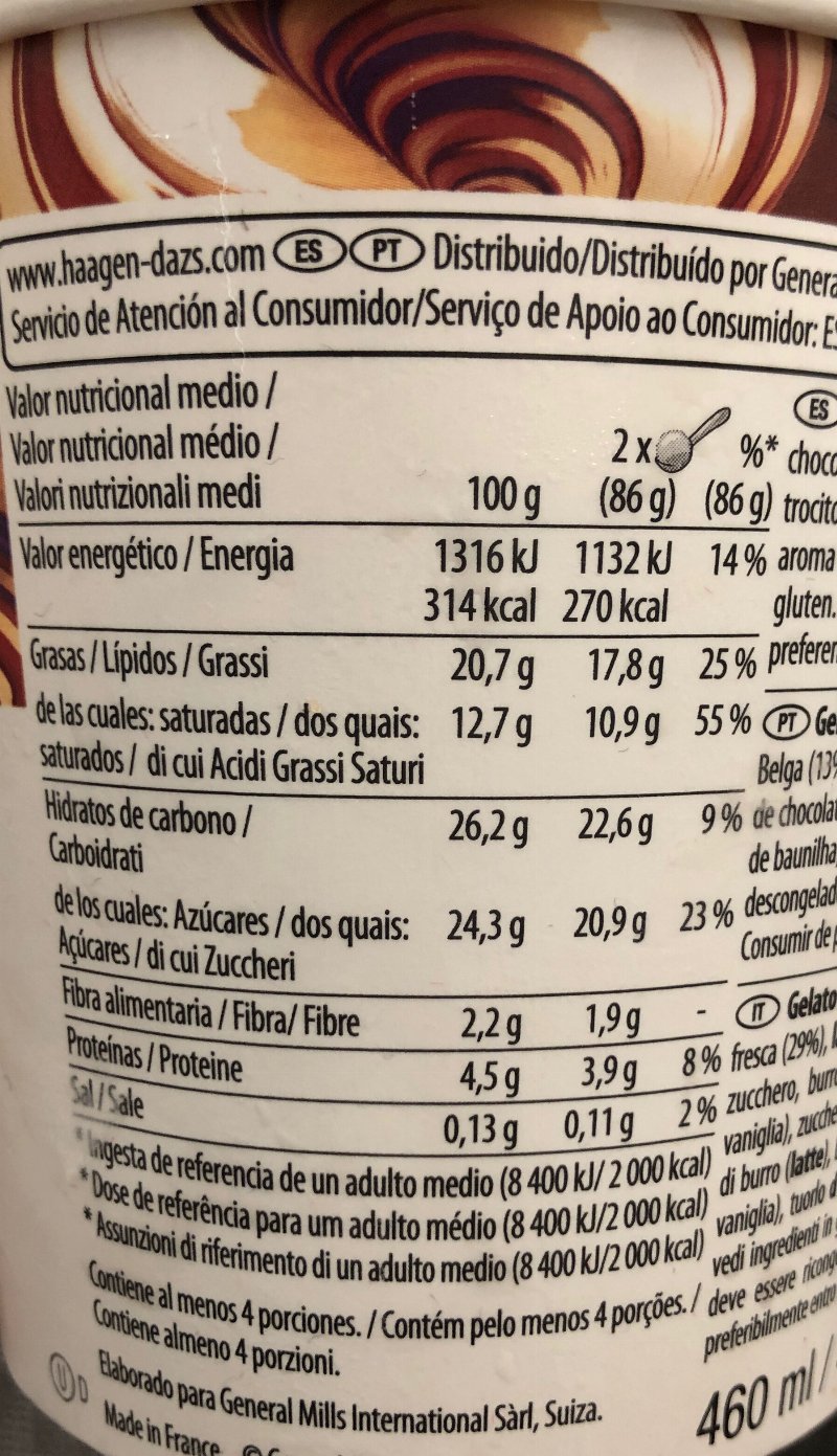Foto da lista de ingredientes