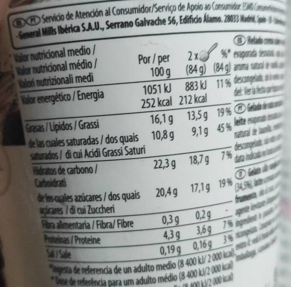 Foto da tabela nutricional