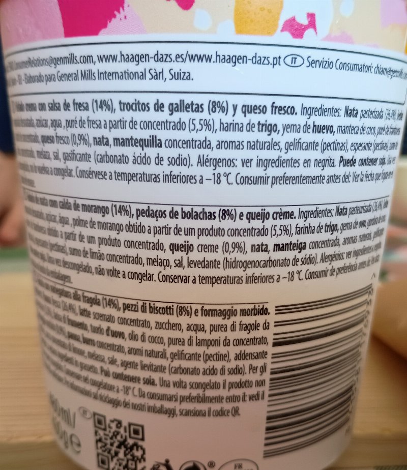 Foto da lista de ingredientes
