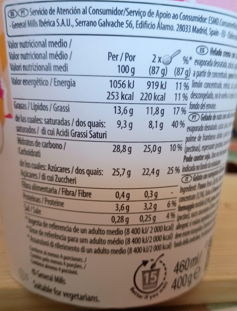 Foto da tabela nutricional
