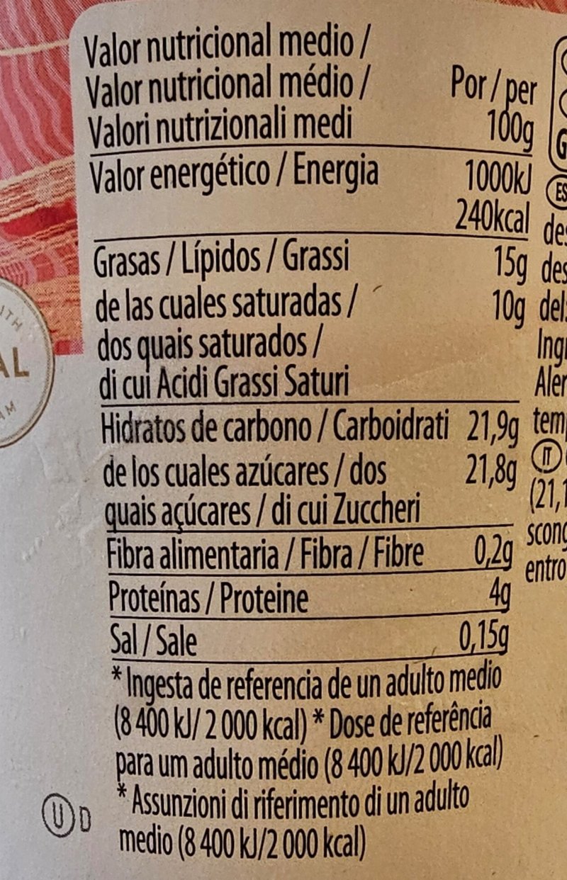 Foto da tabela nutricional