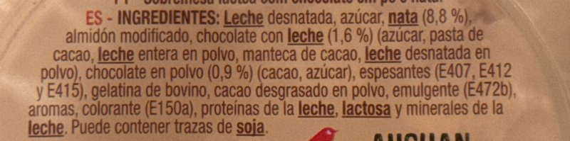 Foto da lista de ingredientes
