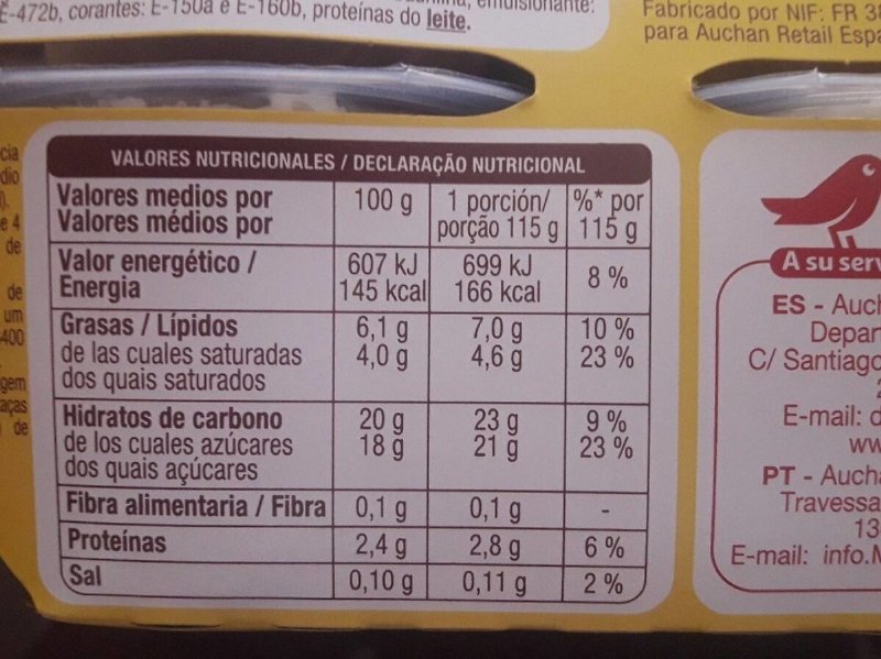 Foto da tabela nutricional