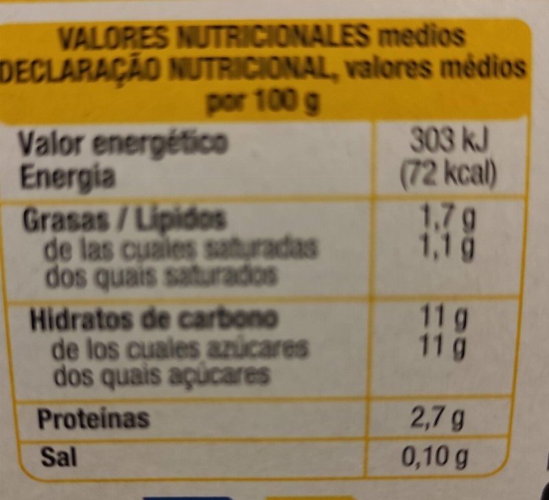 Foto da tabela nutricional