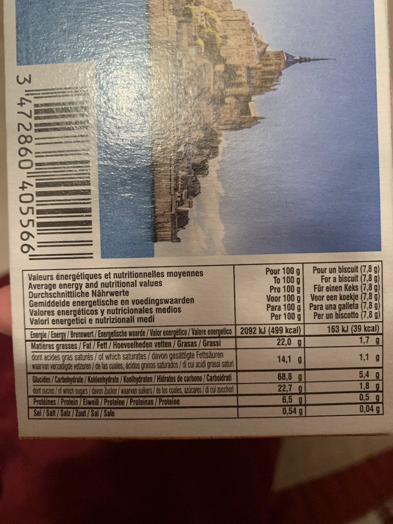 Foto da tabela nutricional