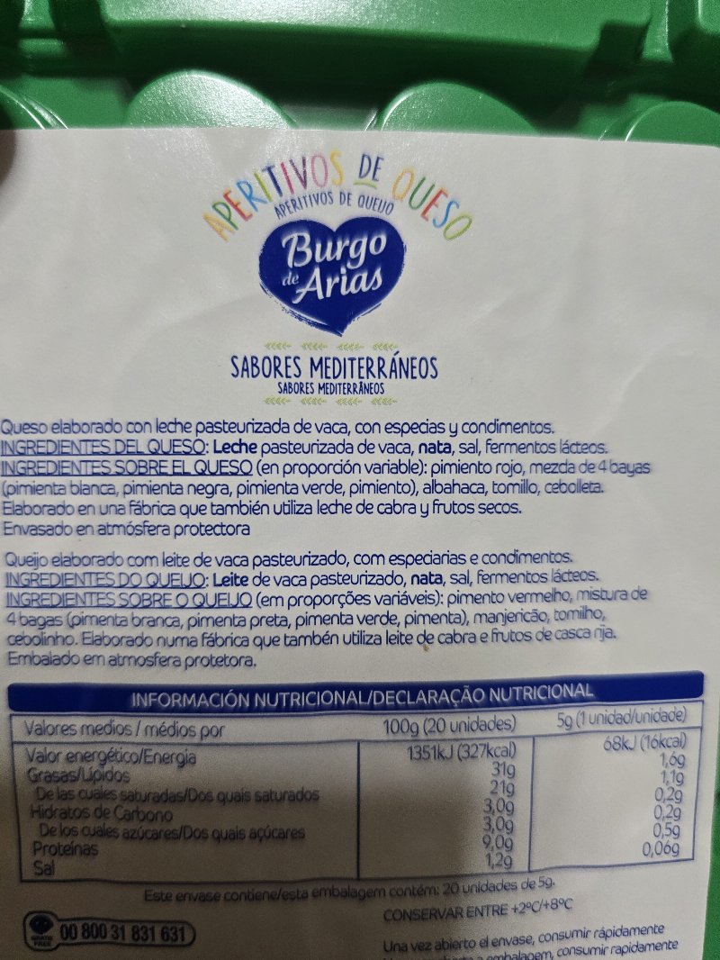 Foto da lista de ingredientes
