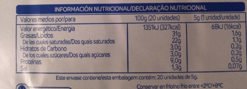 Foto da tabela nutricional