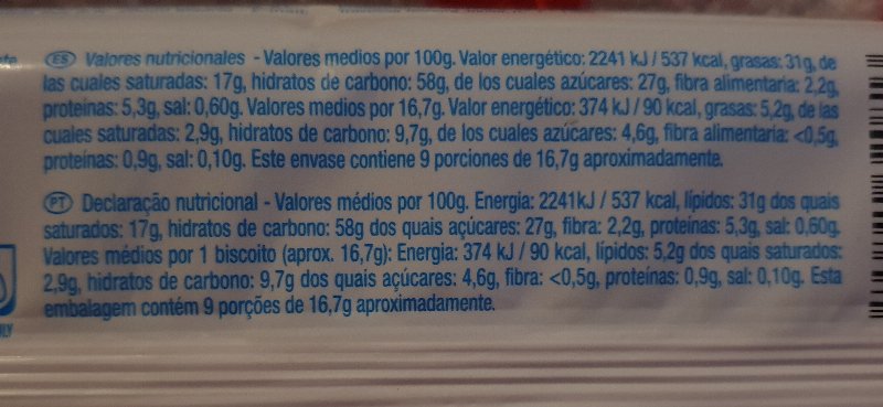 Foto da tabela nutricional