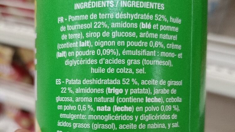 Foto da lista de ingredientes